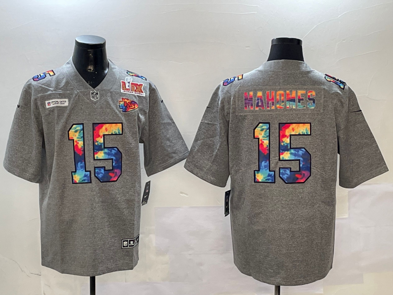 Men Kansas City Chiefs #15 Mahomes grey Rainbow 2025 Nike Limited NFL Jersey style 3